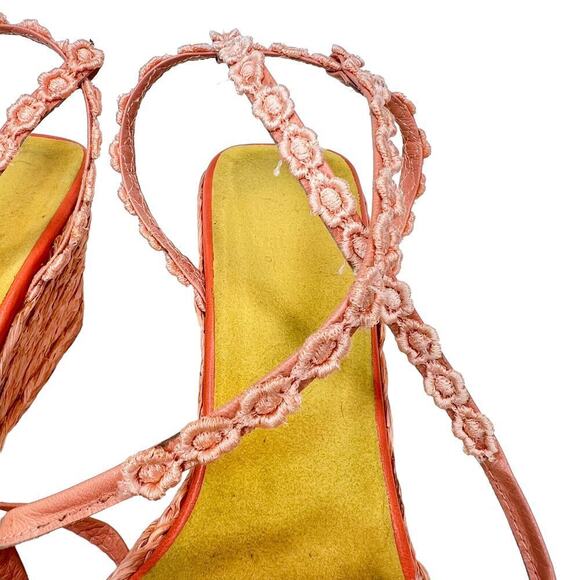 Stuart Weitzman Espadrille Wedge Strappy Floral Orange Sandals Size - Picture 4 of 9
